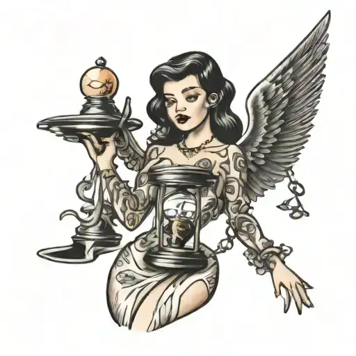 Lady Holding A Hourglass Filled