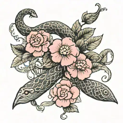 Fafed Pink Grey Shaded Flowers Vine Kisses Snake