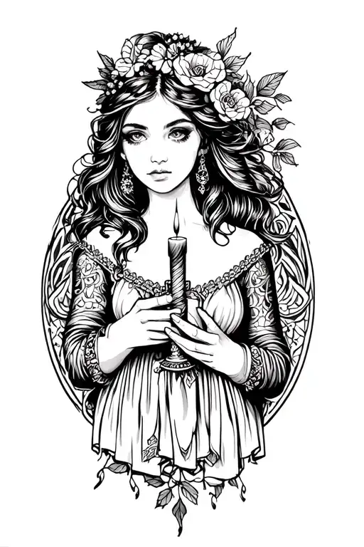 Candle Light Girl Holding Dark