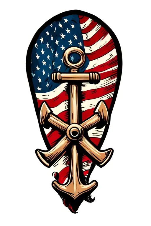 Naval Anchor With Propeller And American Flag That Also Has Usn