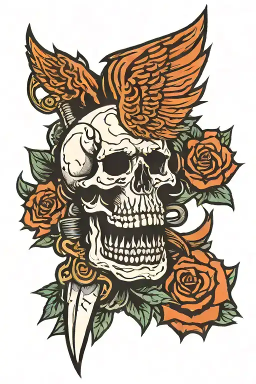 Skull And Dagger With Wings