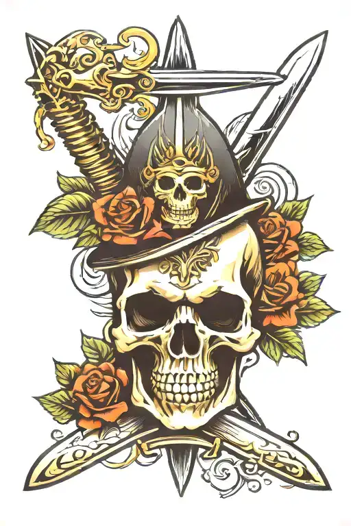Skull And Dagger American Trad Tattoo Design