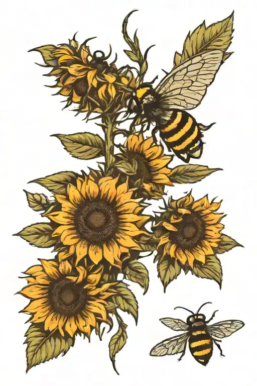 Redwood Tree With Sunflower And Bee Sitting