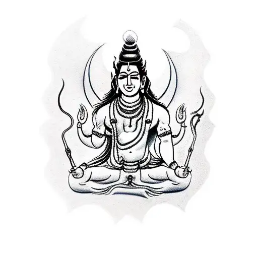 A Traditional Style Tattoo Of Lord Shiva Surrounded By Symbols Of Travel And Adventure