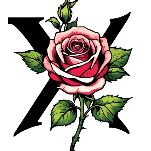 Rose With The Letter X Intertwined In The Stem