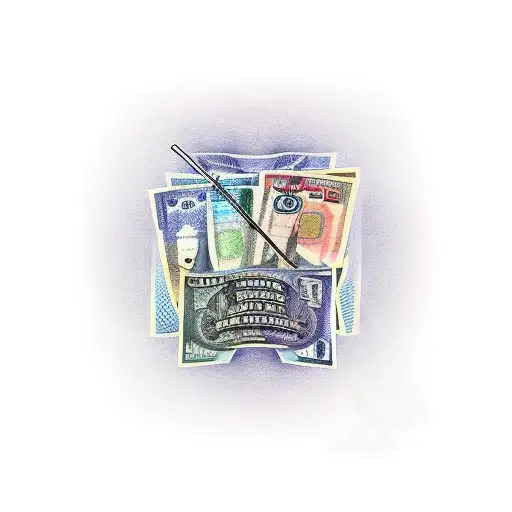 A Barber Pole Intertwined With A Stack Of Money Bills