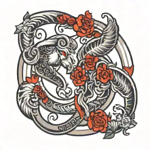 2 Interconnecting Aries Symbols Intertwined One In Grayscale A D One In Color