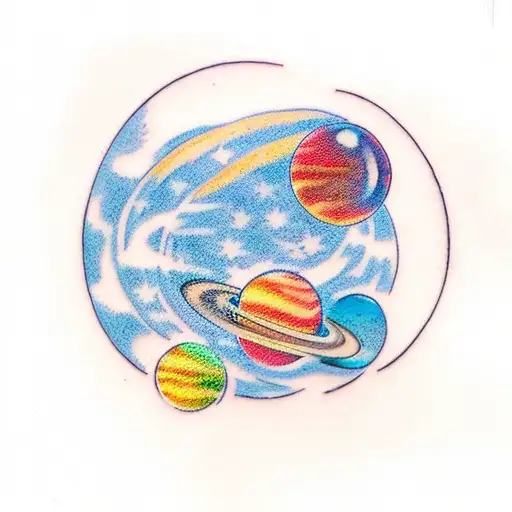 Planets Depicted As Soap Bubbles Blowed By An Astronaut