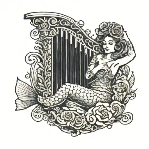 Veracruzian Mermaid Playing The Classic Harp