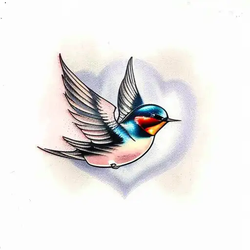 Swallow Bird With A Heart And Scroll