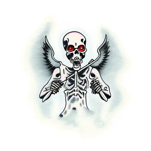 Grim Reaper That Walks To The Romainan Timewith Fallen Angels And A Church