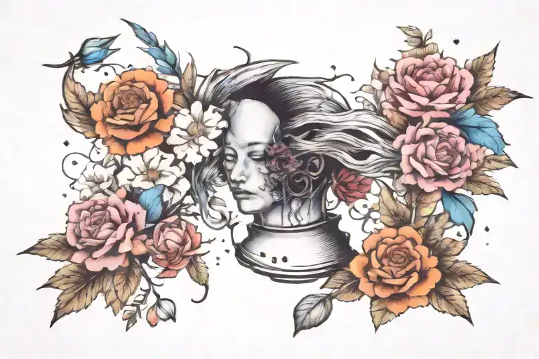 Cracked Fancy Space Vase Full Of Space Flowers Blooming