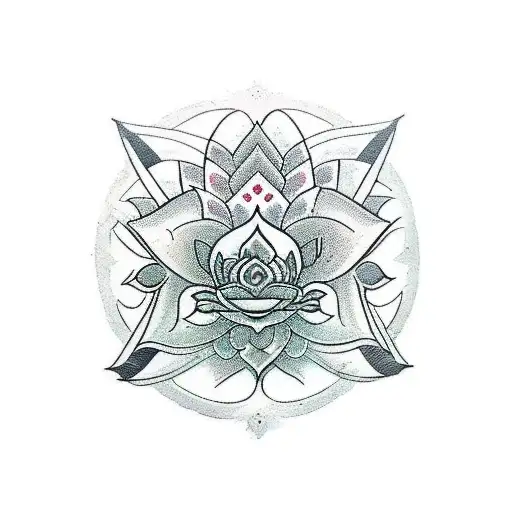 Unalome Symbol With Lotus Flower And The Moon