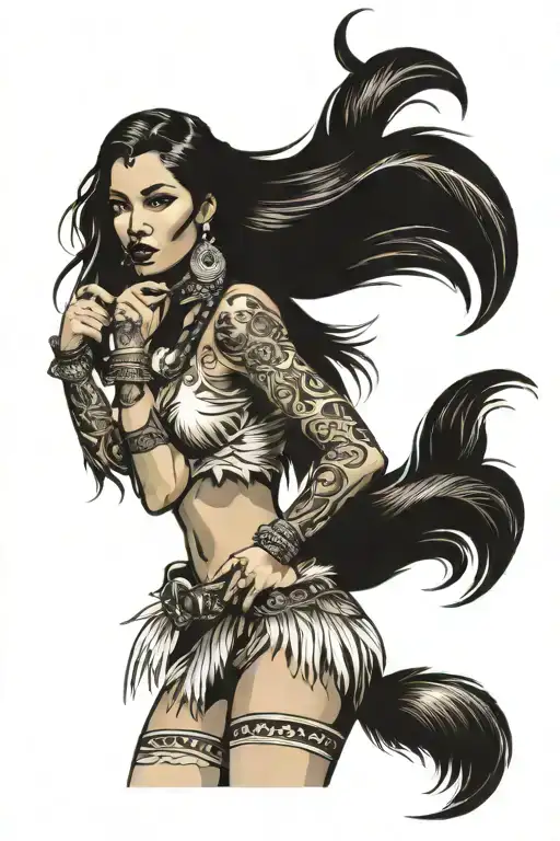 Western Native American Pinup Girl Full Body