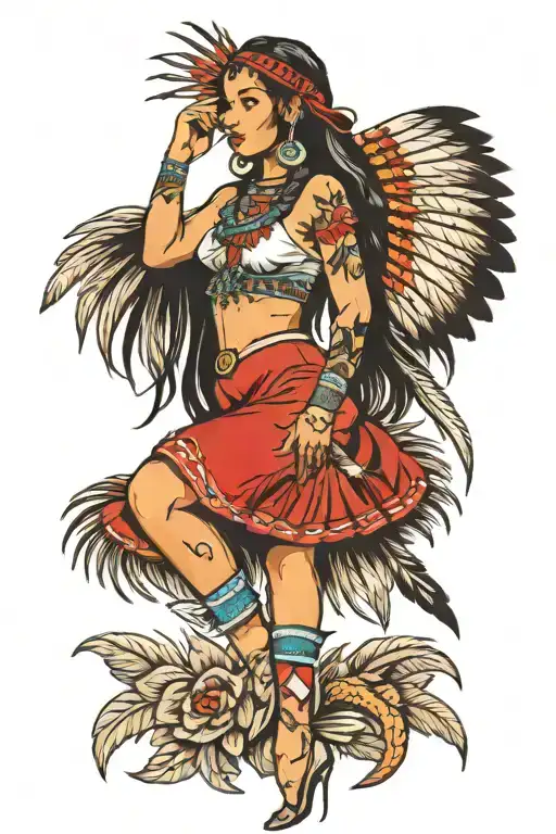 Western Native American Pinup Girl Full Body