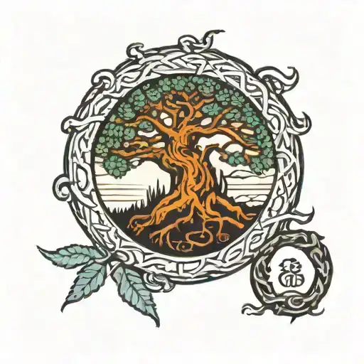 Ygg Drasil Tree With Ouroboros Snake