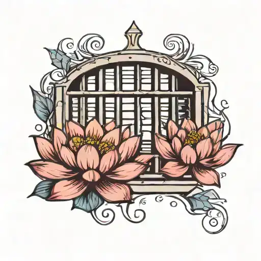 Window With Prison Bars And Lotus Flower