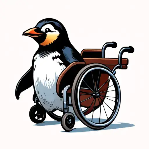 Penguin Pushing A Wheelchair