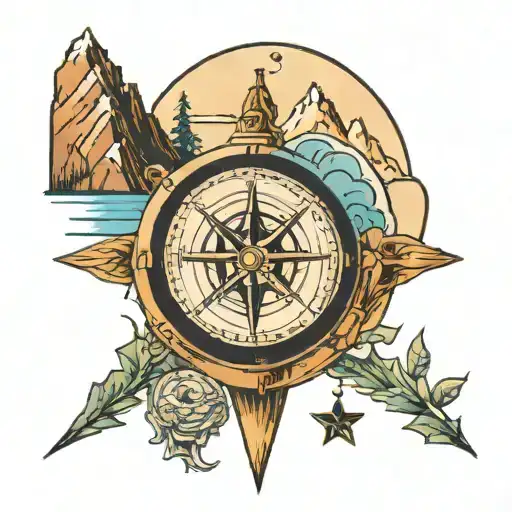 A Tattoo Of A Travel-themed Compass And Mountain