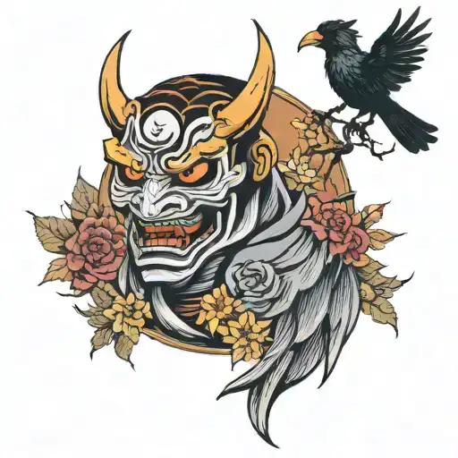Hannya Mask And A Crow Holding