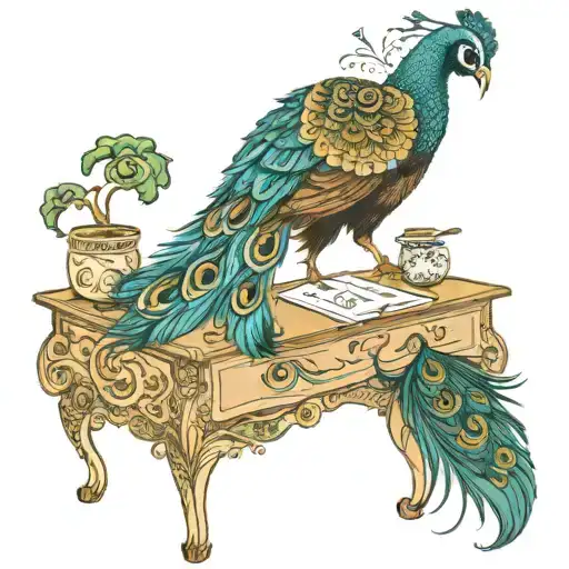 Henna Desk With Peacock