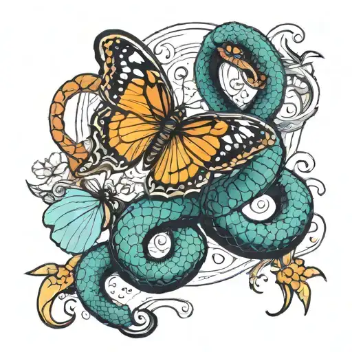 Snake Extend To Try To Bite Butterfly While Flying