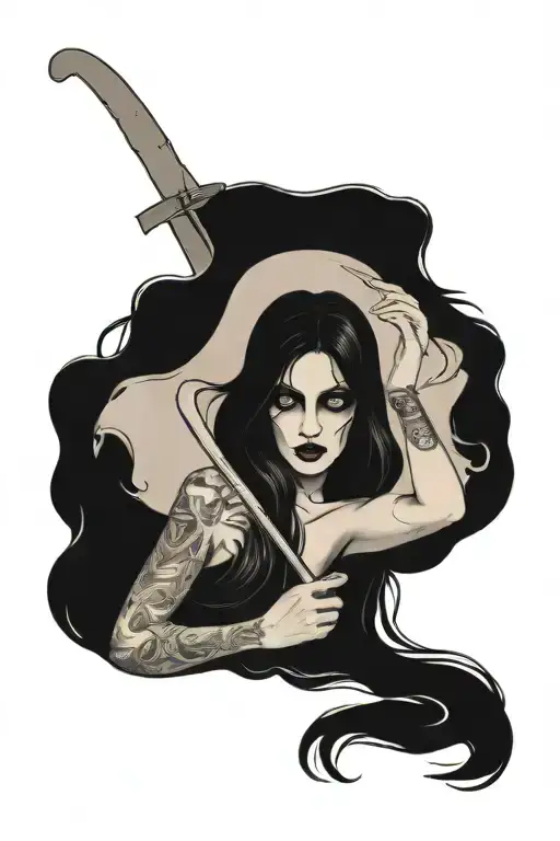 Sexy Grim Reaper Girl Long Hair