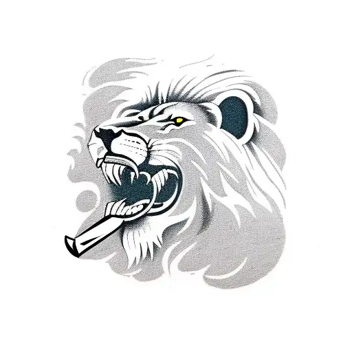 Lion With Combat Knife In Its Mouth