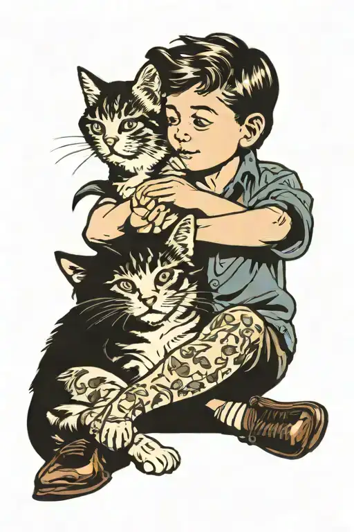 Boy And Cat Playing
