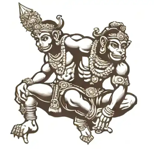 Simple Black And White Lord Hanuman Tattoo Pleasant Sitting