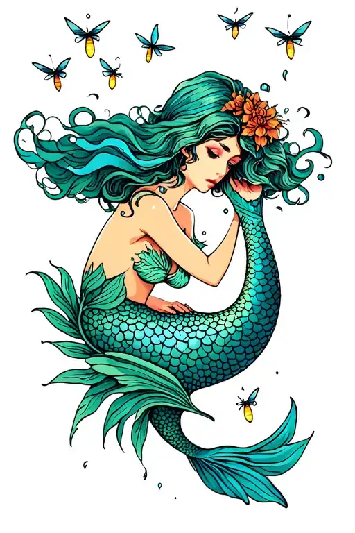 Shy Mermaid Meeting Fireflies