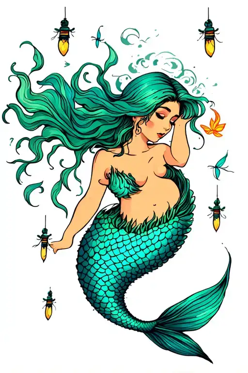 Shy Mermaid Meeting Fireflies
