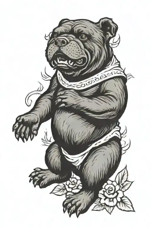 Black Bear Cuddling White Bulldog