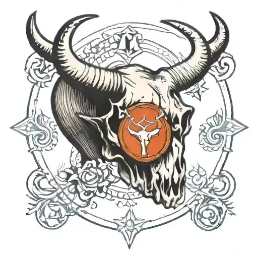 A Texas Longhorn Skull With The Gemini Zodiac Symbol Incorporated Into The Horns