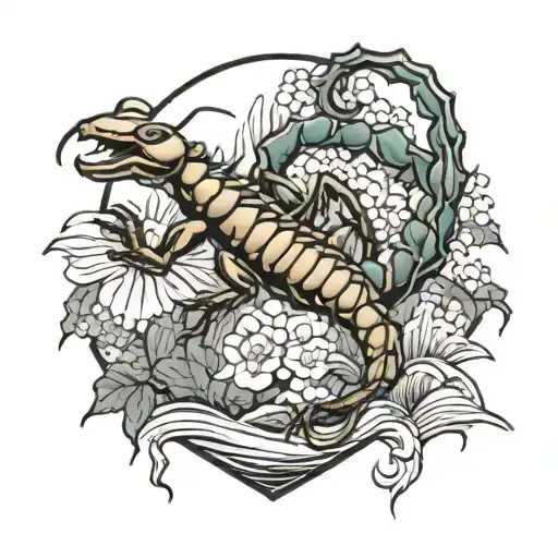 Create A Tattoo Featuring A Scorpion In A Traditional Japanese Landscape Setting
