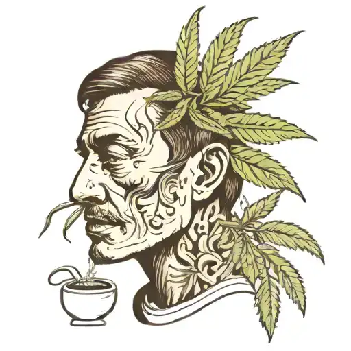 A Portrait Of A Trapito With A Marijuana Plant Growing From Their Head