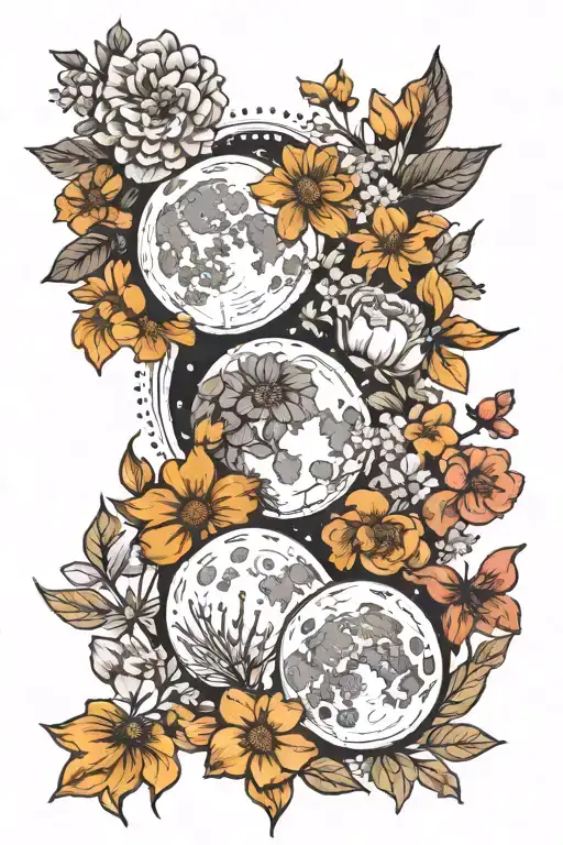 Moon Phases Surrounded By May Birth Flowers June Birth Flowers