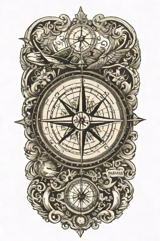 Compass With Airplane Flying Over A World