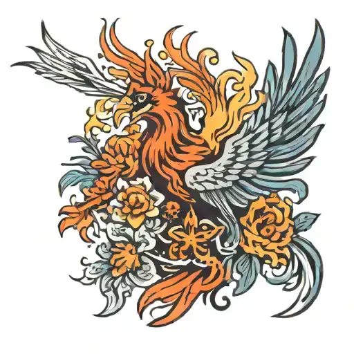 Phoenix With Flames And Flowers