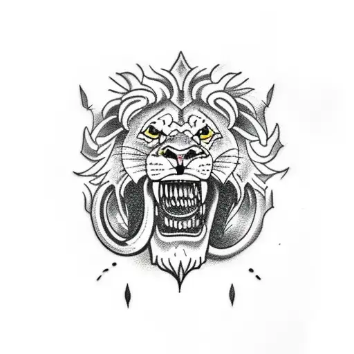 Ferocious Lion With Dead Serpent In Mouth