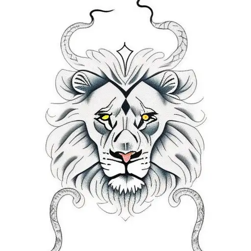 Lion With Dead Snake