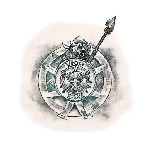 Viking Shield Bear Crest With Axe