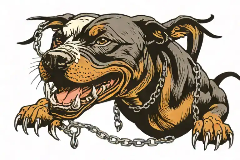 Aggressive Pit Bull Pulling On A Chain