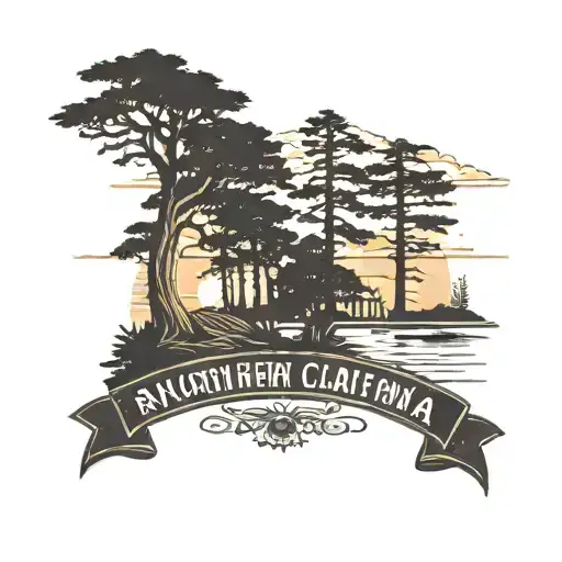 A Northern California Coastline With A Silhouette Of A Redwood Tree In The Background