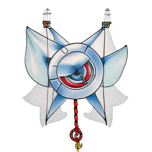 Kite Flying Above A Connected With Rope Anchor