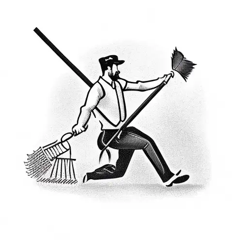 A Man Removing Weeds With A Rake Showing His Back In All Black