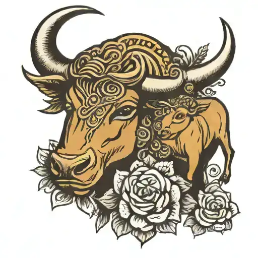 Taurus Zodiac Symbol With Mother Son Loving Embrace