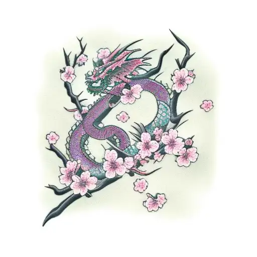 Cherry Blossom Branch And Dragon