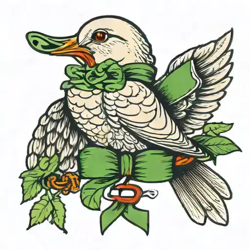 Dove Carrying Green Ribbon In His Beak