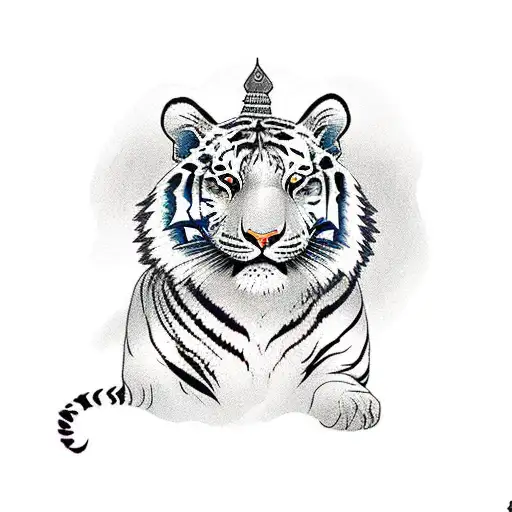 American Traditional Tiger And Woman